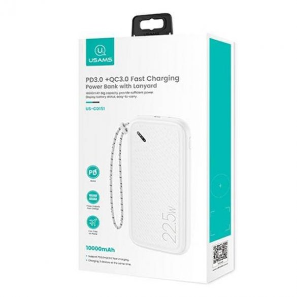 Powerbank USAMS PB56 10000mAh 22,5W 2xQC3.0+PD Încărcare rapidă biał/alb 10KCD15102 (US-CD151)