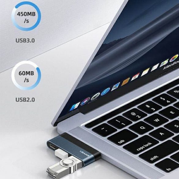 Adaptor USAMS HUB USB 3.0/USB-C/Micro SD szary/gri SJ491HUB01 (US-SJ491)