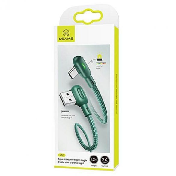 USAMS Kabel kątowy U57 USB-C 1,2m 2A zielony/verde SJ457USB02 (US-SJ457)