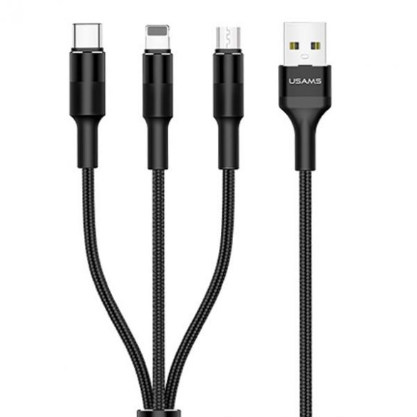 USAMS Kabel pleciony U5 3w1 1,5m 2A czarny/negru (fulger/microUSB/USB-C) SJ2193IN101 (US-SJ219)