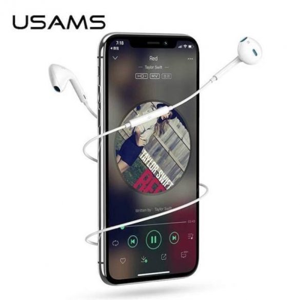 USAMS Căști stereo EP-24 lightning iPhone 7/8/X/XS/XS Max/XR alb/alb HSEP2401