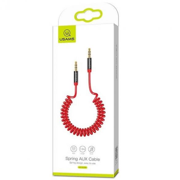 USAMS Adaptor Spring audio jack 3,5mm -3,5mm 1,2m roșu/red SJ256YP02 (US-SJ256)