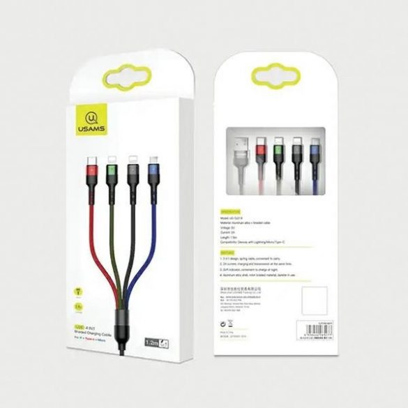 USAMS Kabel pleciony U26 4w1 1,2m 2A Încărcare rapidă (2xlightning/microUSB/USB-C) SJ317USB01 (US-SJ317)