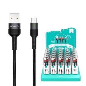 USAMS Kabel pleciony U26 microUSB 1m 1szt. set 2A Încărcare rapidă czarny/negru SJ312MC01 (US-SJ312) SJ312USB01