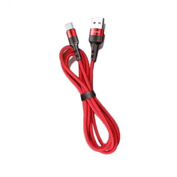 USAMS Kabel pleciony U26 microUSB 1m 1szt. set 2A Încărcare rapidă czerwony/roșu SJ312MC02 (US-SJ312)