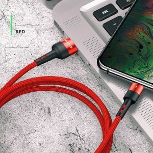 USAMS Kabel pleciony U26 USB-C 1m 1szt. set 3A Încărcare rapidă czerwony/roșu SJ313TC02 (US-SJ313)