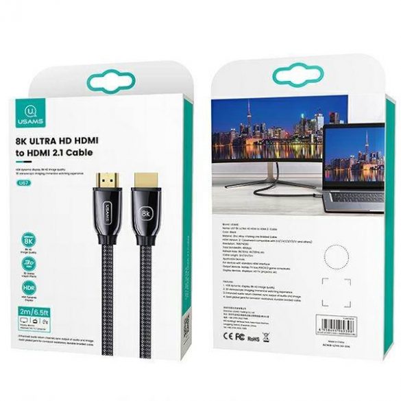 USAMS Kabel HDMI - HDMI 2.1 U67 2m 8K czarny/negru Ultra HD SJ497HD01 (US-SJ497)