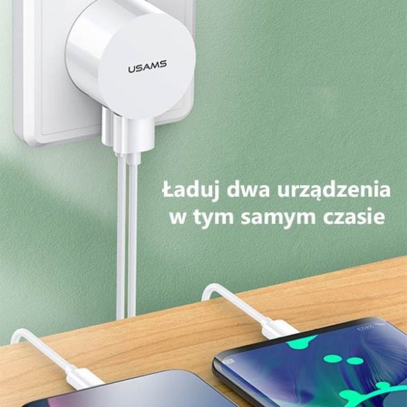 USAMS Ład. siec. 2xUSB T20 2,1A rotund (numai cap) alb/alb Încărcare rapidă CC80TC01 (US-CC080)