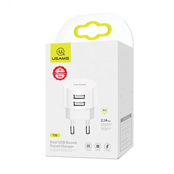 USAMS Ład. siec. 2xUSB T20 2,1A rotund (numai cap) alb/alb Încărcare rapidă CC80TC01 (US-CC080)