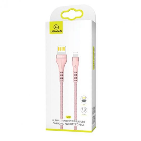 USAMS Kabel pleciony U33 lightning 1,2m 2A Încărcare rapidă rożowy/roz SJ360USB03 (US-SJ360)