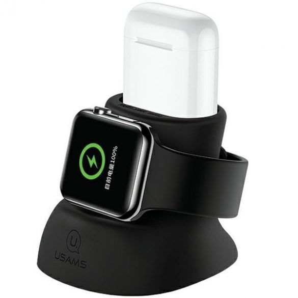 USAMS Silikonowy stok 2w1 to ładowania Apple Watch și AirPods czarny/negru ZJ51ZJ01 (US-ZJ051)