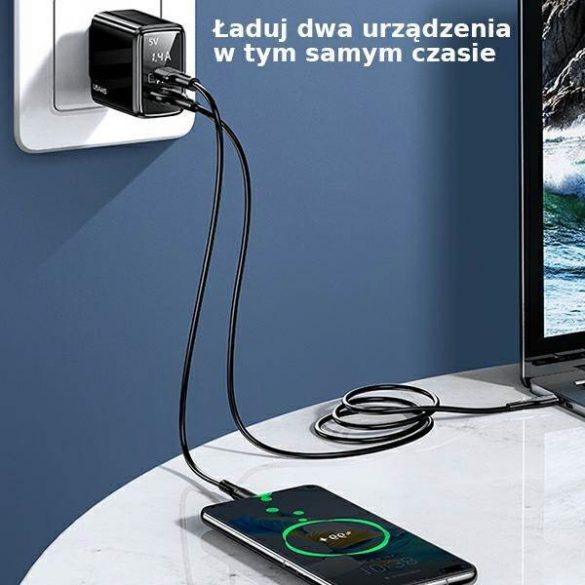 USAMS Ład. siec. 1xUSB-C+1xUSB T40 LED 20W (numai cap) PD3.0 +QC3.0 Încărcare rapidă czarny/negru CC133TC01 (US-CC133)