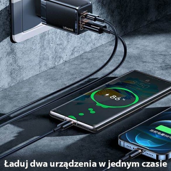 USAMS Ład. siec. T41 USB-C+USB GaN 47W PD+QC (numai cap) Încărcare rapidă czarny/negru CC137TC01 (US-CC137)