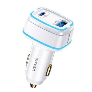 USAMS Ład. sam. 1xUSB+1xUSB-C C24 120W (numai cap) Încărcare rapidă biały/alb CC142TC02 (US-CC142)