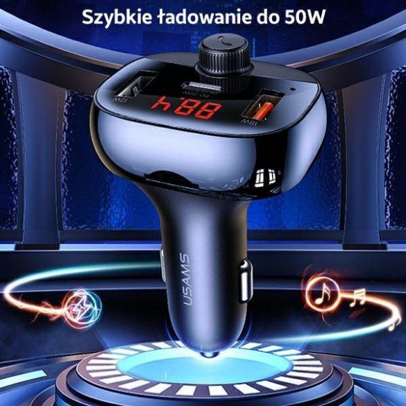 USAMS Zestaw głośnomówiący C25 50W cu transmisie FM, Bluetooth, MP3, 2xUSB / USB-C czarny/negru CC143TC01 (US-CC143)