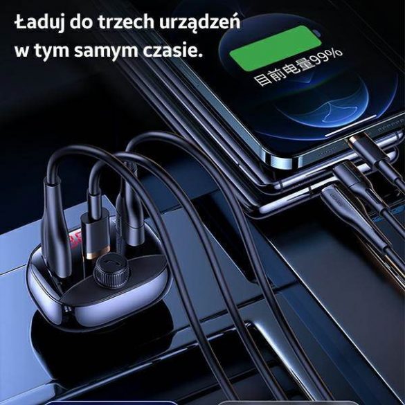 USAMS Zestaw głośnomówiący C25 50W cu transmisie FM, Bluetooth, MP3, 2xUSB / USB-C czarny/negru CC143TC01 (US-CC143)