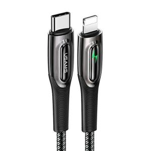 Cablu USB-C USAMS și Lightning Smart Power-off, 20W, cablu PD 1,2 m, negru/negru SJ518USB01 (US-SJ518)