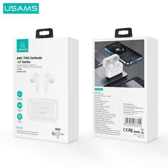 USAMS Słuchawki Bluetooth 5.0 TWS seria LY ANC bezprzewodowe biały/alb BHULY06