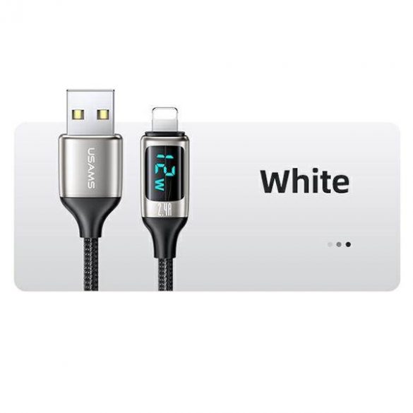 USAMS Kabel pleciony U78 lightning 1,2 m LED 2,4 A Încărcare rapidă argintiu negru SJ543USB02 (US-SJ543)