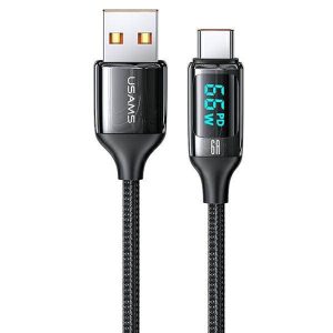 USAMS Kabel pleciony U78 USB-C 1,2 m LED 6A Încărcare rapidă czarny/negru SJ544USB01 (US-SJ544)