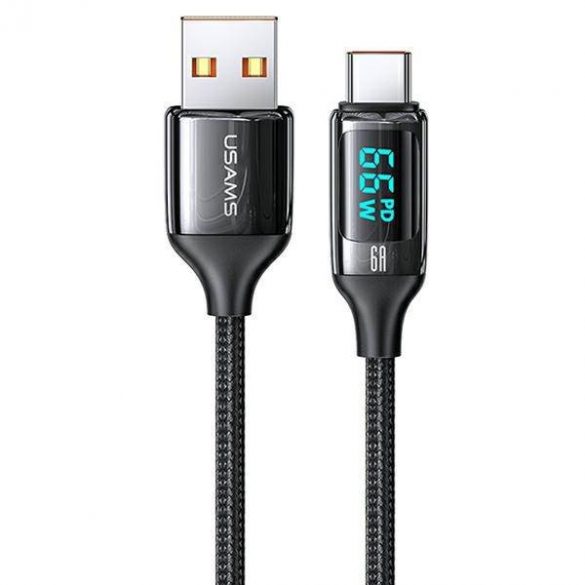 USAMS Kabel pleciony U78 USB-C 1,2 m LED 6A Încărcare rapidă czarny/negru SJ544USB01 (US-SJ544)