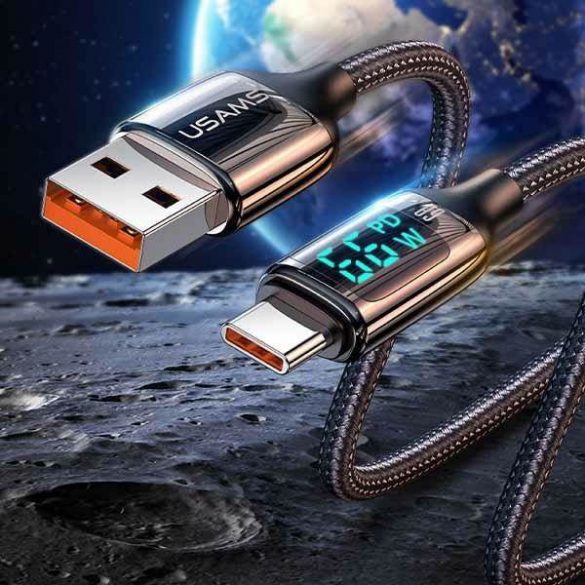 USAMS Kabel pleciony U78 USB-C 1,2 m LED 6A Încărcare rapidă czarny/negru SJ544USB01 (US-SJ544)