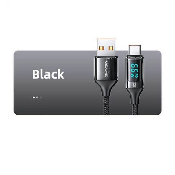 USAMS Kabel pleciony U78 USB-C 1,2 m LED 6A Încărcare rapidă czarny/negru SJ544USB01 (US-SJ544)