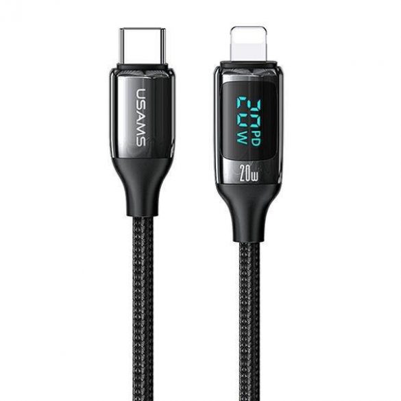 USAMS cablu împletit U78 USB-C na Lightning LED 1.2m 20W PD Fast Charge negru/negru SJ545USB01 (US-SJ545)