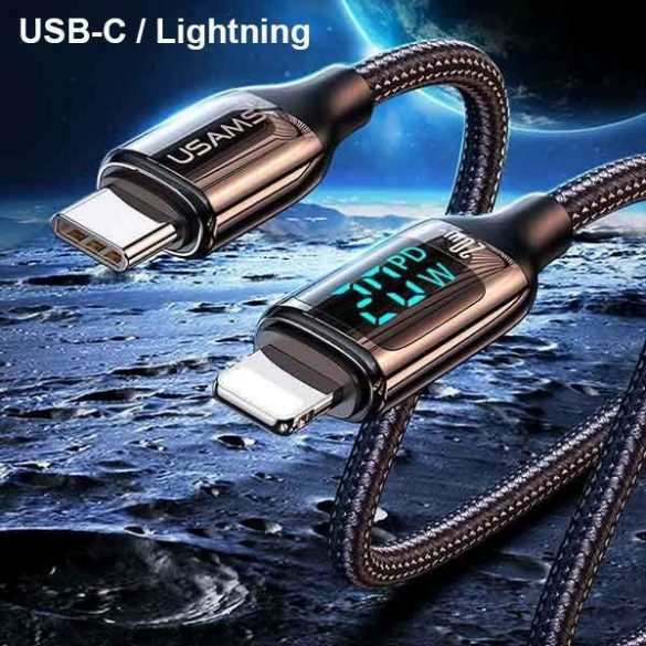 USAMS cablu împletit U78 USB-C na Lightning LED 1.2m 20W PD Fast Charge negru/negru SJ545USB01 (US-SJ545)