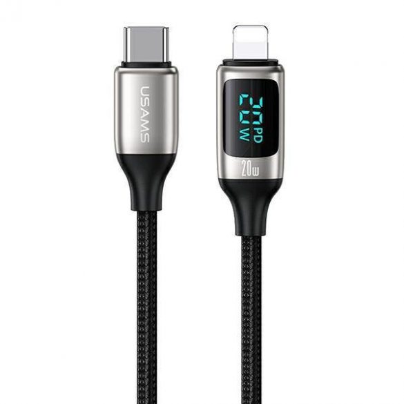 USAMS cablu împletit U78 USB-C na Lightning LED 1.2m 20W PD Fast Charge alb/alb  SJ545USB02 (US-SJ545)