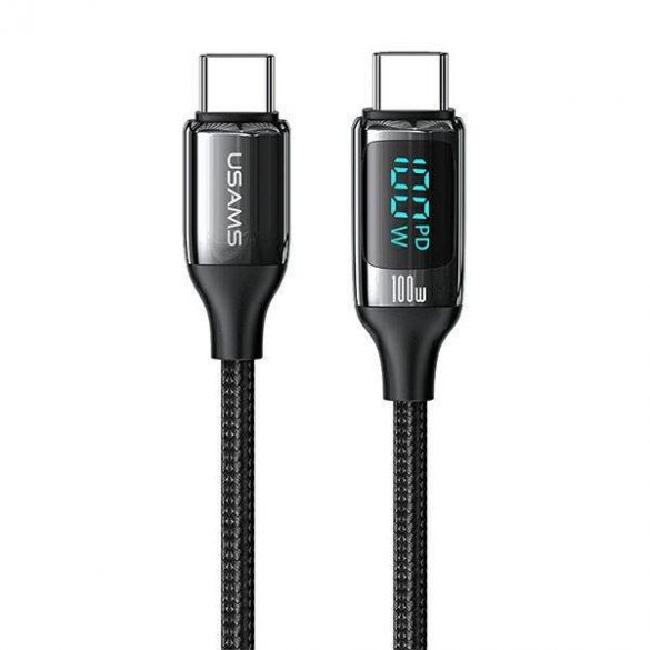 USAMS Kabel pleciony U78 USB-C și USB-C LED 1,2 m 100 W Încărcare rapidă czarny/negru SJ546USB01 (US-SJ546 )