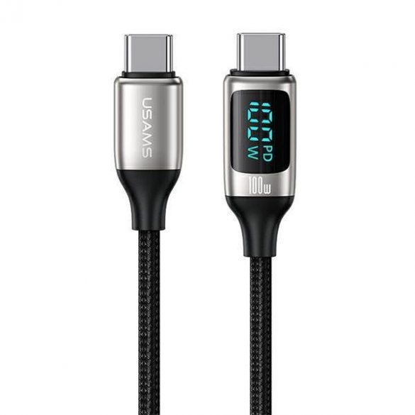 USAMS Kabel pleciony U78 USB-C și USB-C LED 1,2 m 100 W Încărcare rapidă biał/alb SJ546USB02 (US-SJ546)