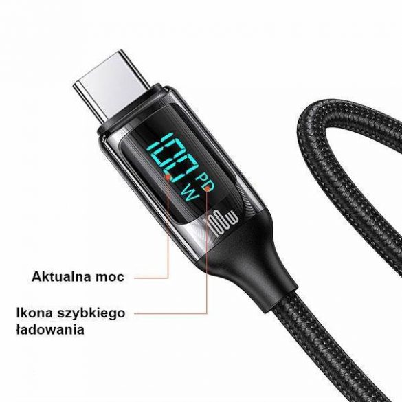 USAMS Kabel pleciony U78 USB-C și USB-C LED 1,2 m 100 W Încărcare rapidă biał/alb SJ546USB02 (US-SJ546)