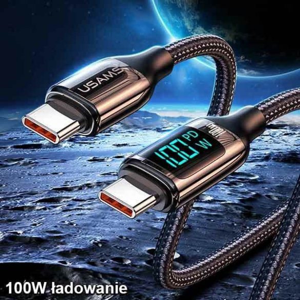 USAMS Kabel pleciony U78 USB-C și USB-C LED 1,2 m 100 W Încărcare rapidă biał/alb SJ546USB02 (US-SJ546)