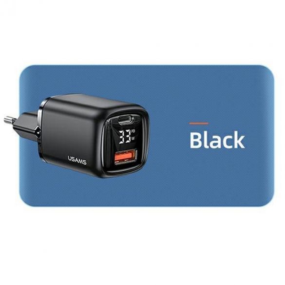 USAMS Ład. siec. 1xUSB-C+1xUSB T46 33W (numai cap) PD3.0 +QC3.0 încărcare rapidă negru/negru CC152TC01 (US-CC152)