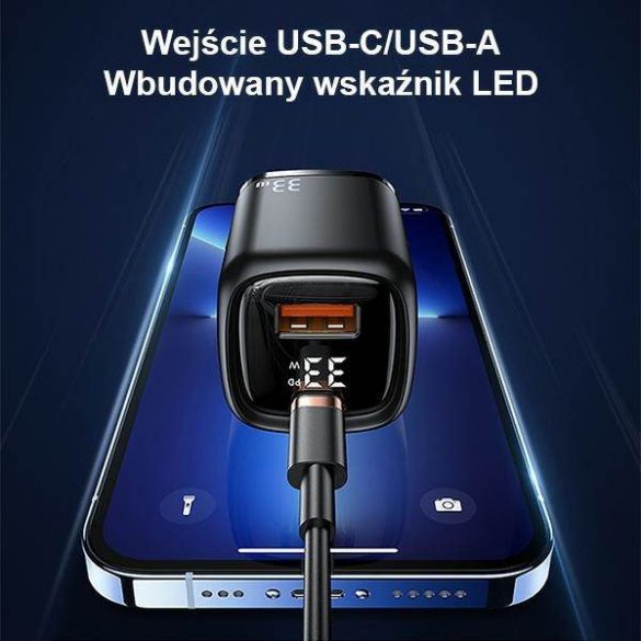 USAMS Ład. siec. 1xUSB-C+1xUSB T46 33W (numai cap) PD3.0 +QC3.0 încărcare rapidă negru/negru CC152TC01 (US-CC152)