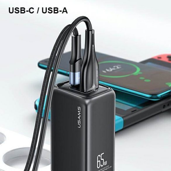 USAMS Ład. siec. 1xUSB-C+1xUSB T47 65W PD Fast Charging Super Si negru/negru CC153TC01 (US-CC153)