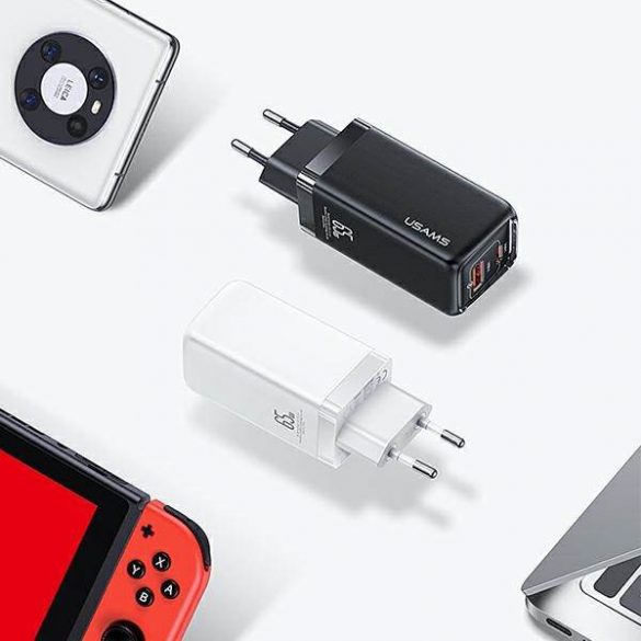 USAMS Ład. siec. 1xUSB-C+1xUSB T47 65W PD Fast Charging Super Si negru/negru CC153TC01 (US-CC153)