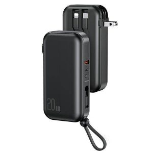 USAMS Powerbank PB63 3in1 10000mAh 20W Quick Charge US+EU Plug + Cabluri USB-C/Lightning/MicroUSB negru/negru 10KCD17201 (US-CD172)