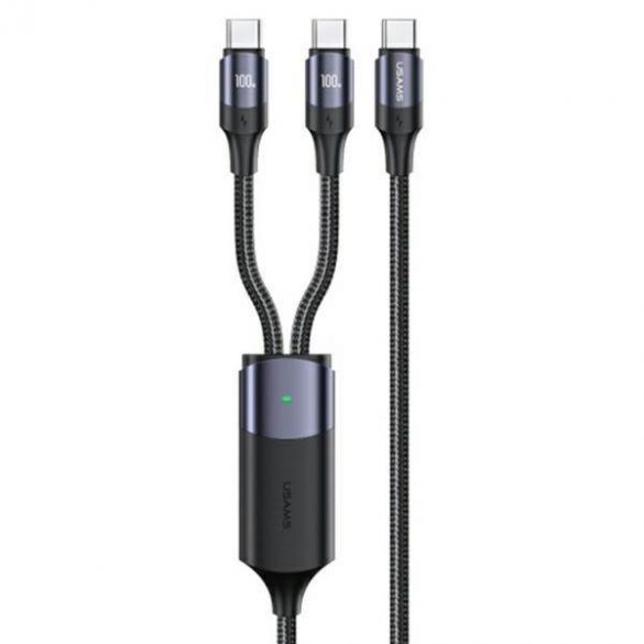 USAMS Kabel U71 2xUSB-C și USB-C 1,2m 100W PD Încărcare rapidă negru/negru SJ551USB01 (US-SJ551)