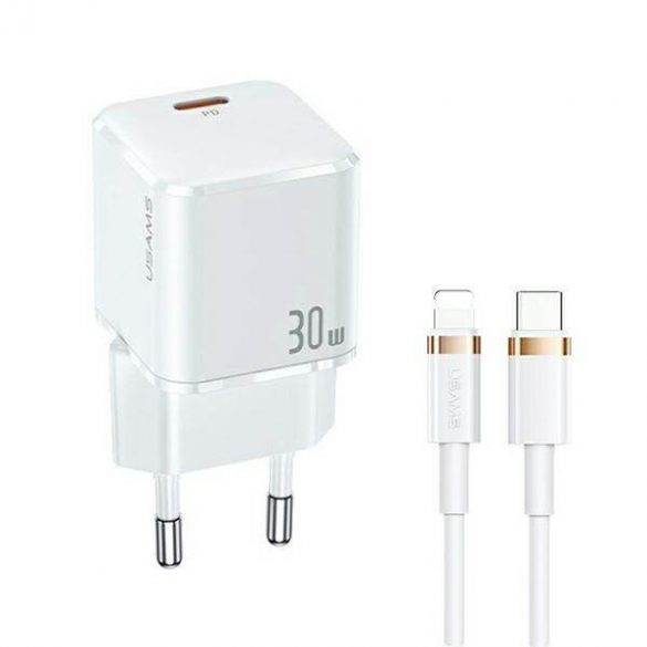 USAMS Ład. siec. 1xUSB-C T45 30W PD3.0 Încărcare rapidă +cabel U63 USB-C/Lightning biały/alb UXTZH02 (USAMS-UX)