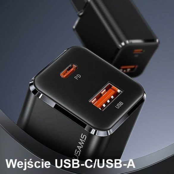 USAMS Ład. siec. 1xUSB-C+1xUSB T43 33W PD3.0 +QC3.0 + cablu U63 USB-C cu lightning biały/alb USKTZ02