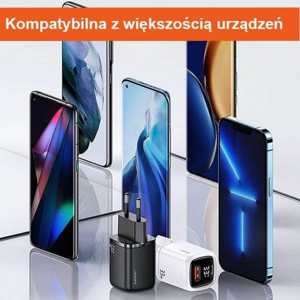 USAMS Ład. siec. 1xUSB-C+1xUSB T46 33W PD3.0 +QC3.0 Încărcare rapidă +kabel U63 USB-C/Lightning czarny/negru UDTZ01