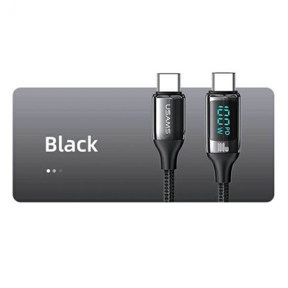 USAMS Kabel pleciony U78 USB-C și USB-C LED 2m 100W Încărcare rapidă negru/negru SJ558USB01 (US-SJ558)