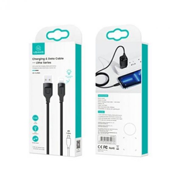 USAMS Kabel Lightning Încărcare rapidă 2,4A Seria Lithe 1,2m czarny/negru SJ565USB01(US-SJ565)