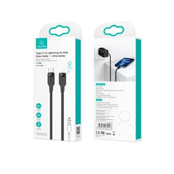 USAMS Kabel USB-C și Lightning PD Încărcare rapidă Lithe Series 1,2m 20W czarny/negru SJ566USB01 (US-SJ566)