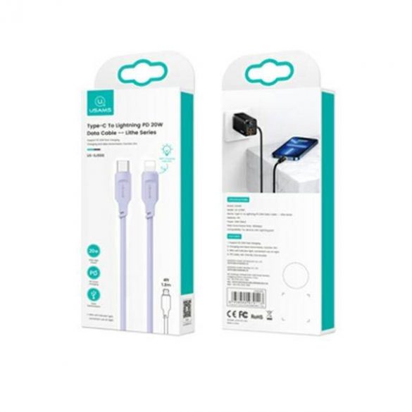 USAMS Kabel USB-C și Lightning PD Încărcare rapidă 1,2m 20W Seria Lithe violet/violet SJ566USB03 (US-SJ566)