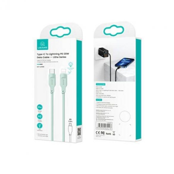 USAMS Kabel USB-C și Lightning PD Încărcare rapidă 1,2m 20W Seria Lithe zielony/verde SJ566USB04 (US-SJ566)