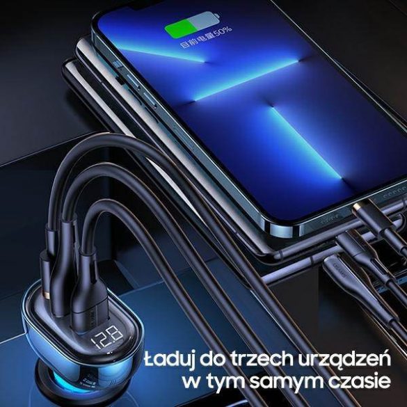 USAMS Ład. sam. 2xUSB+1xUSB-C 125W Fast Charge albastru transparent CC158CC02 (US-CC158)