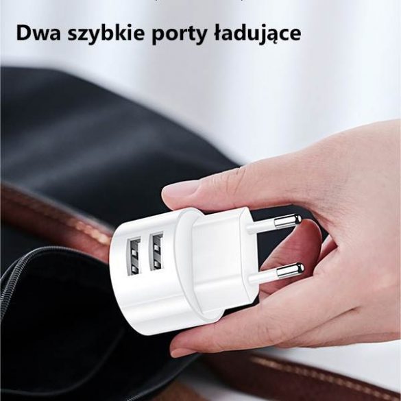 USAMS Ład. siec. 2xUSB T20 2,1A microUSB biały/alb rotund Încărcare rapidă XTXLOGT18MC05